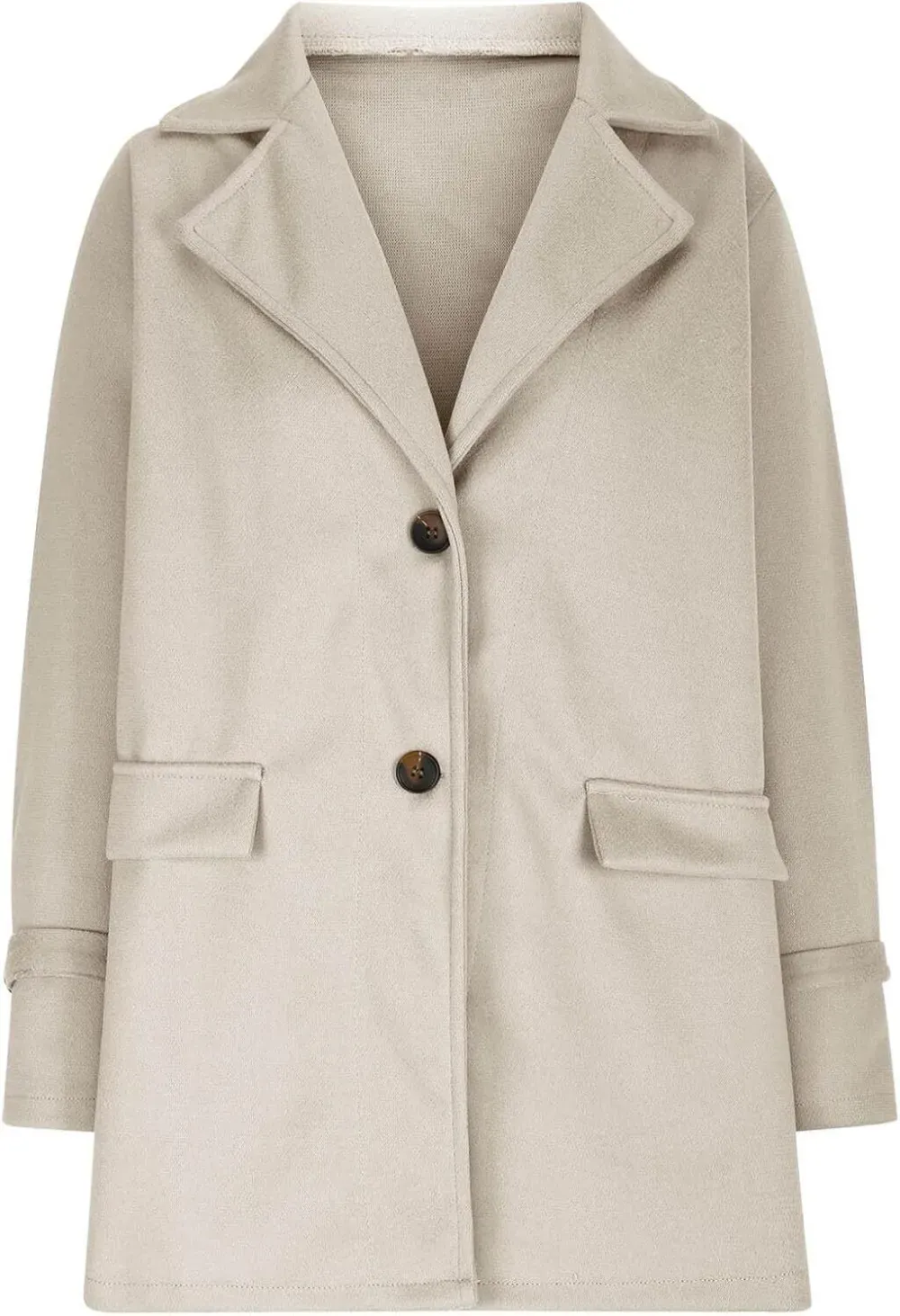 Women Wool Blend Coat 2024 Fall Lapel Single Breasted Mid Length Trench Coat Jacket Open Front Solid Long Sleeve Jacket