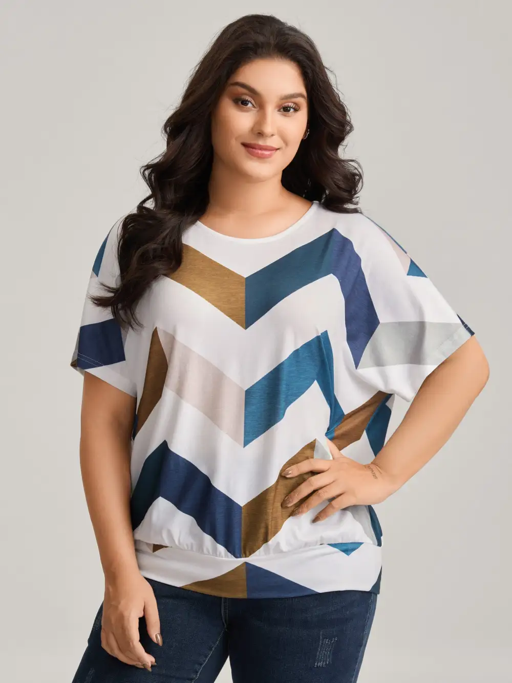 Color Block Wavy Print T-Shirt