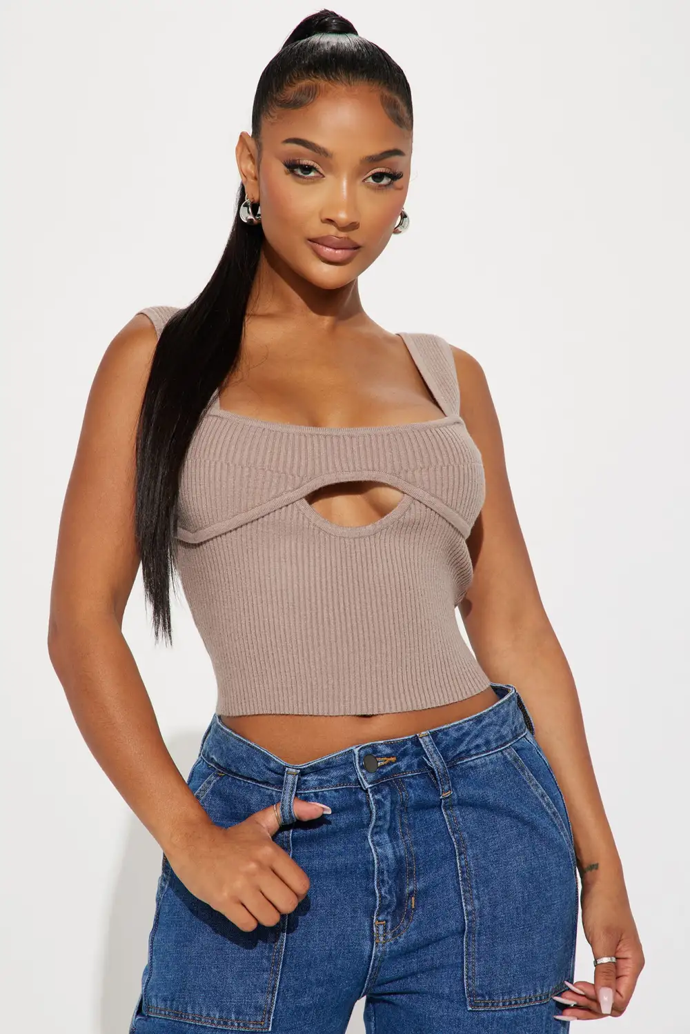 Enza Sweater Top - Taupe