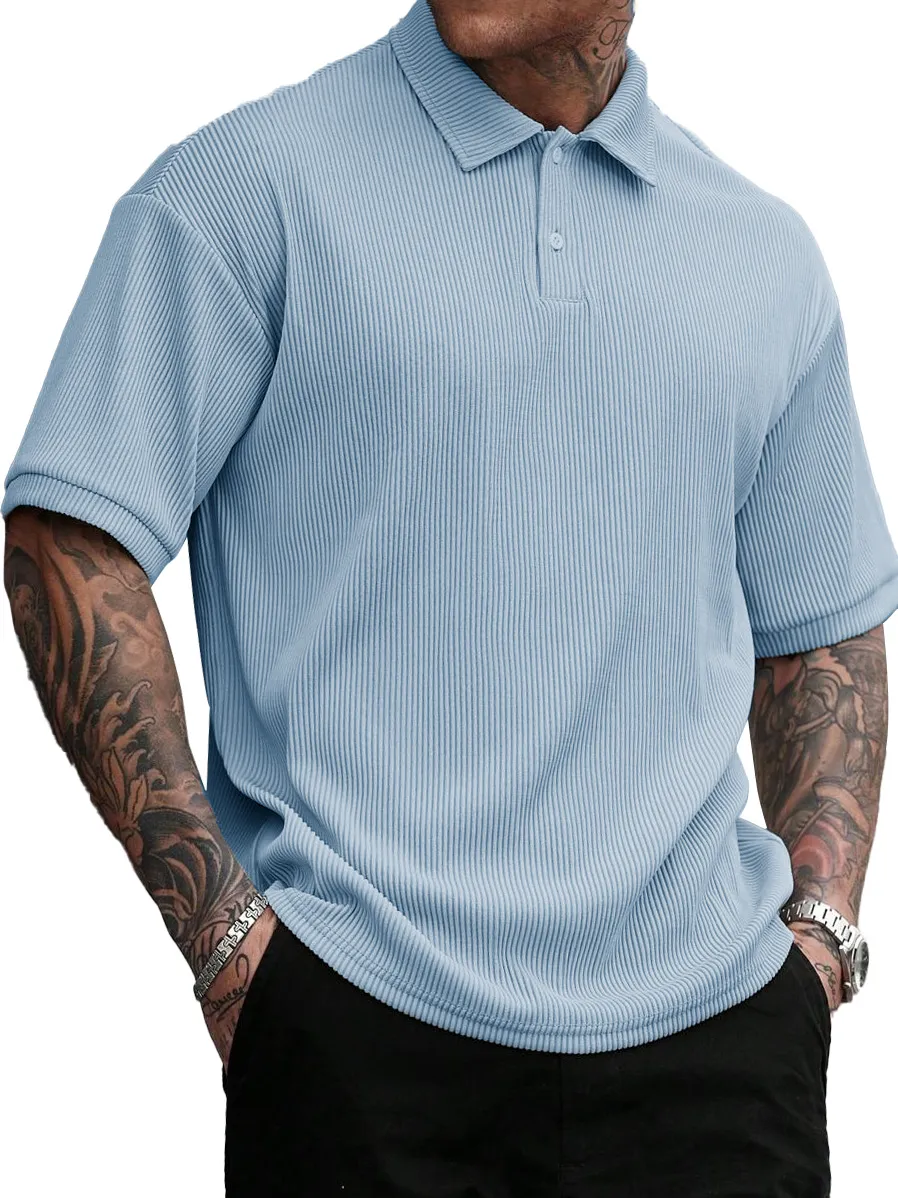 Men's Fashion Street Striped Lapel Short-sleeved Polo Shirt