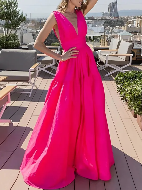 Loose Sleeveless Solid Color V-Neck Maxi Dresses