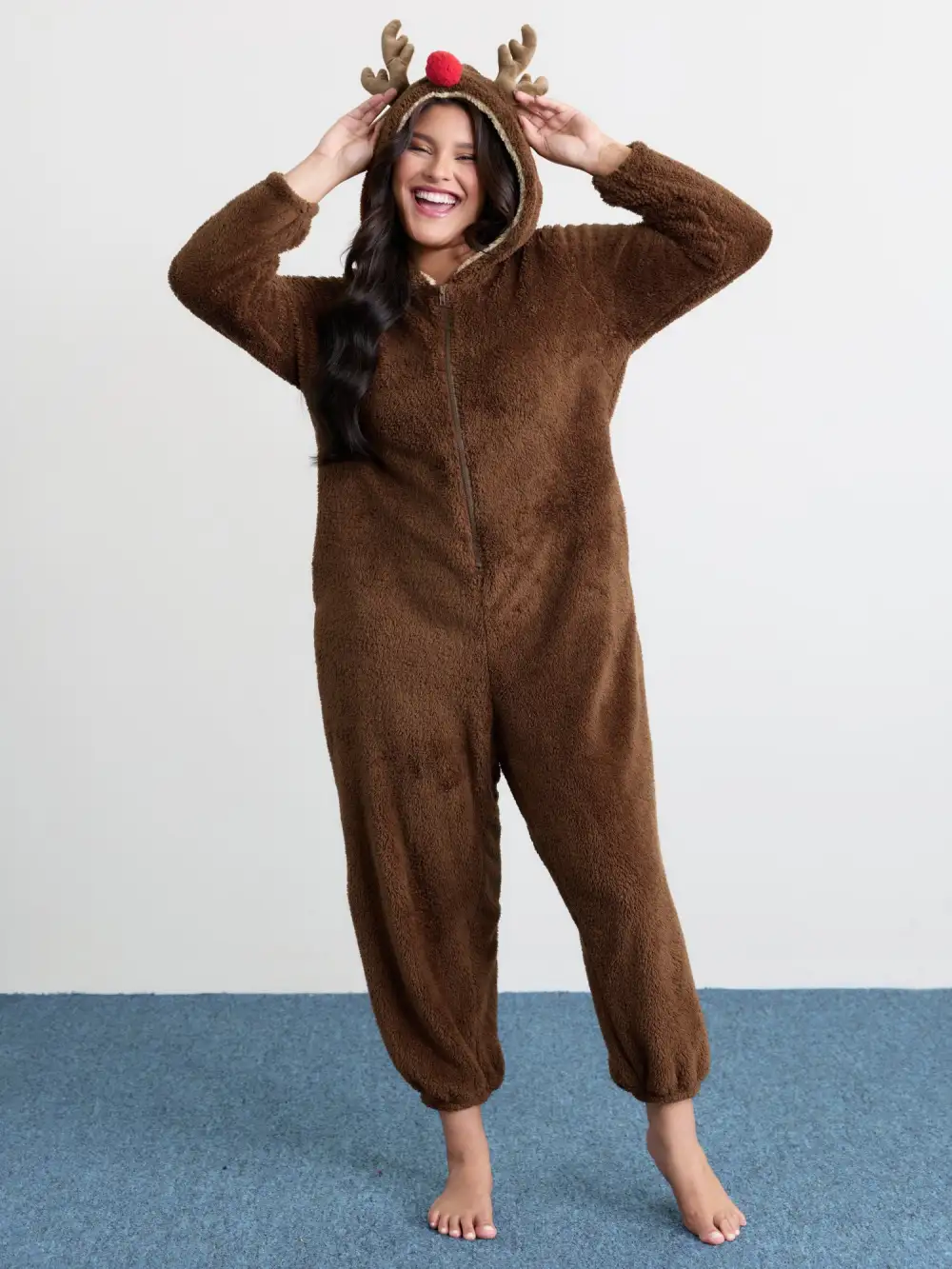 Supersoft Fluffy Reindeer Hoodie Sleep Jumpsuit
