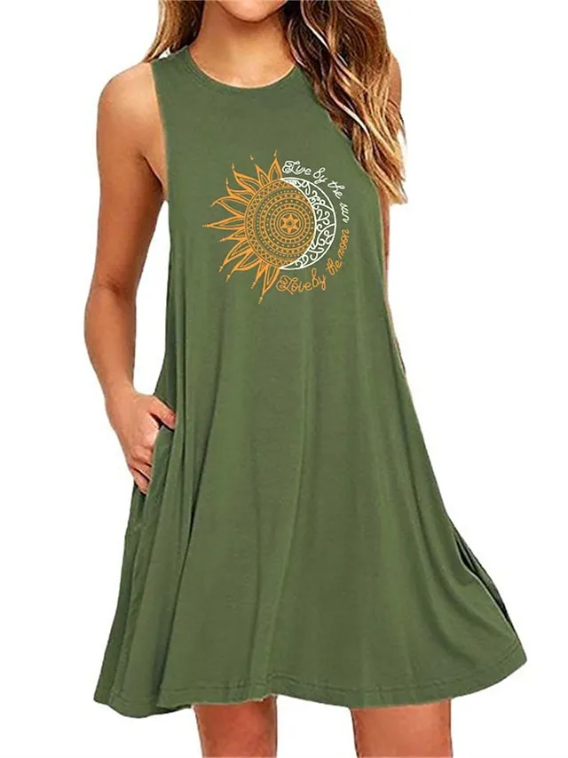 Women's Plus Size Loungewear Nightgown Nightshirt Dress Flower Basic Casual Comfort Home Daily Vacation Cotton Breathable Crew Neck Sleeveless Pocket Summer Spring Black White