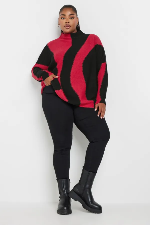 YOURS Curve Khaki Green Swirl Oversized Knitted Jumper