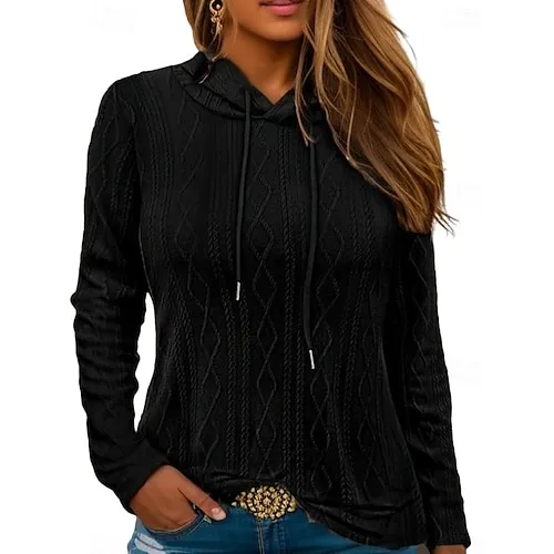 Women's Sweatshirt Plain Work Zipper Black White Pink Elegant Modern Loose Fit Crew Neck Long Sleeve Micro-elastic Spring Fall
