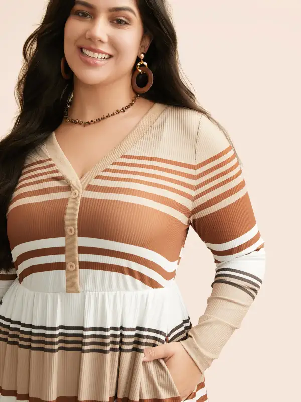 Contrast Striped V Neck Midi Dress