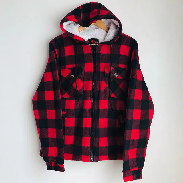 Check Striped Textured Lamb Velvet Hooded Jacket