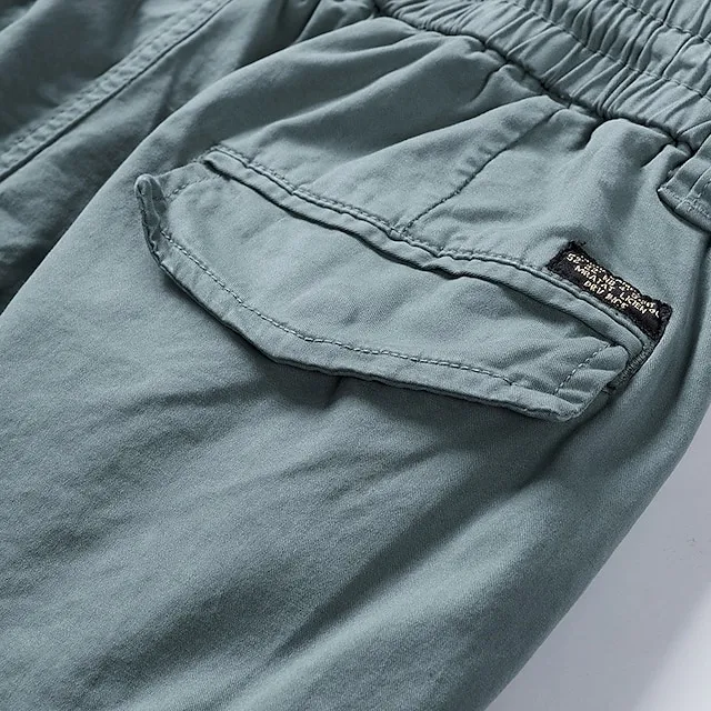 Men's Cargo Shorts Hiking Shorts Elastic Waist Multi Pocket Multiple Pockets Plain Comfort Breathable Knee Length Casual Daily Fashion Streetwear ArmyGreen Black