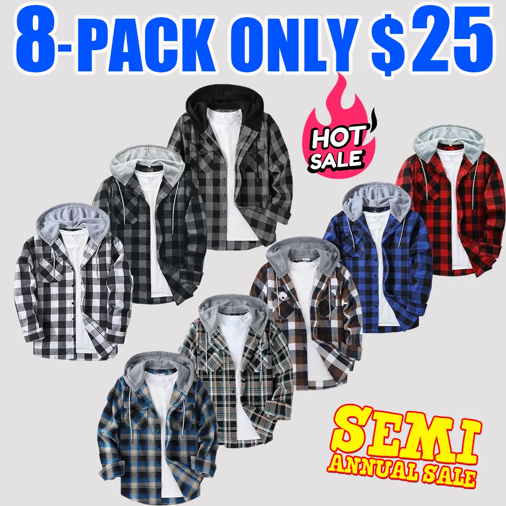 Men’s 3-Pack Flannel Hoodie Shirts – Plaid Button-Down Jackets with Hood & Pockets