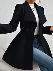 Women's Coat Warm Comfortable Pocket Buttons Fashion Plain Outdoor Vacation Double Breasted Long Turndown Regular Fit Long Sleeve Outerwear Black Red Camel Fall Winter