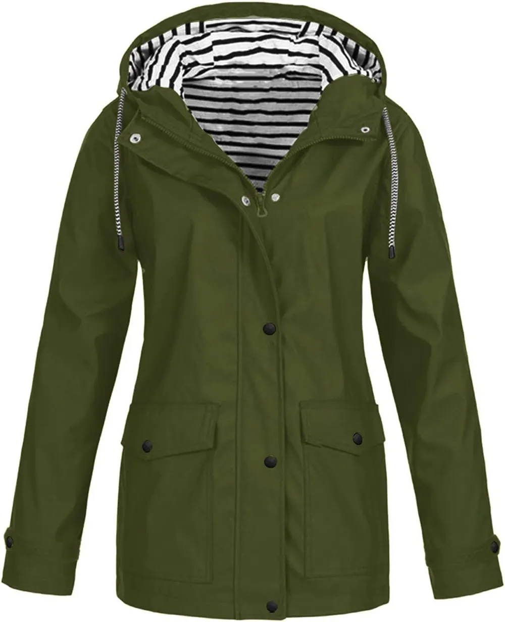 Rain Jackets For Women Waterproof With Hood Lightweight Casual Anorak Travel Hiking Coats with Pockets 720