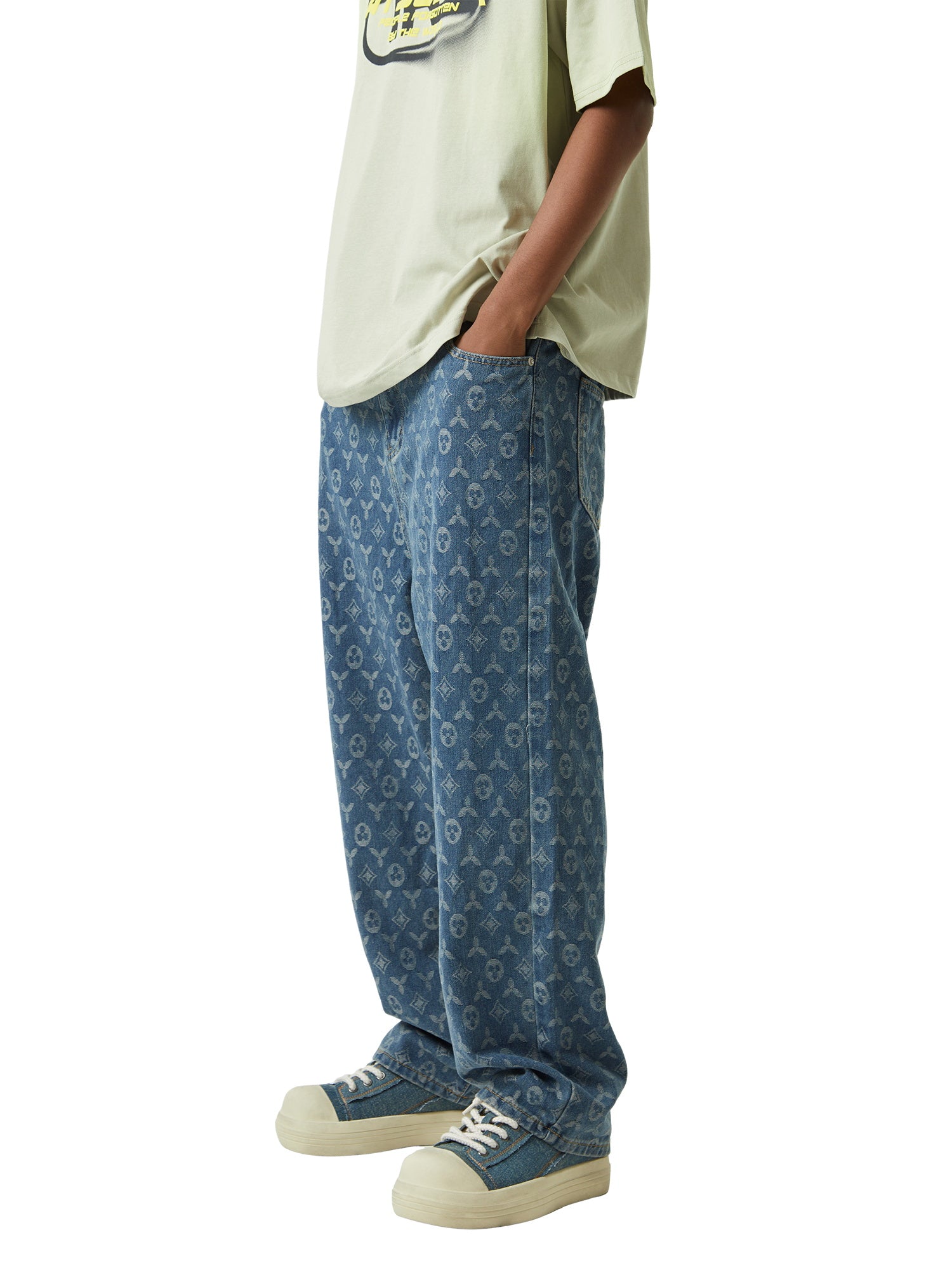 Jacquard Baggy Denim Jeans-1532