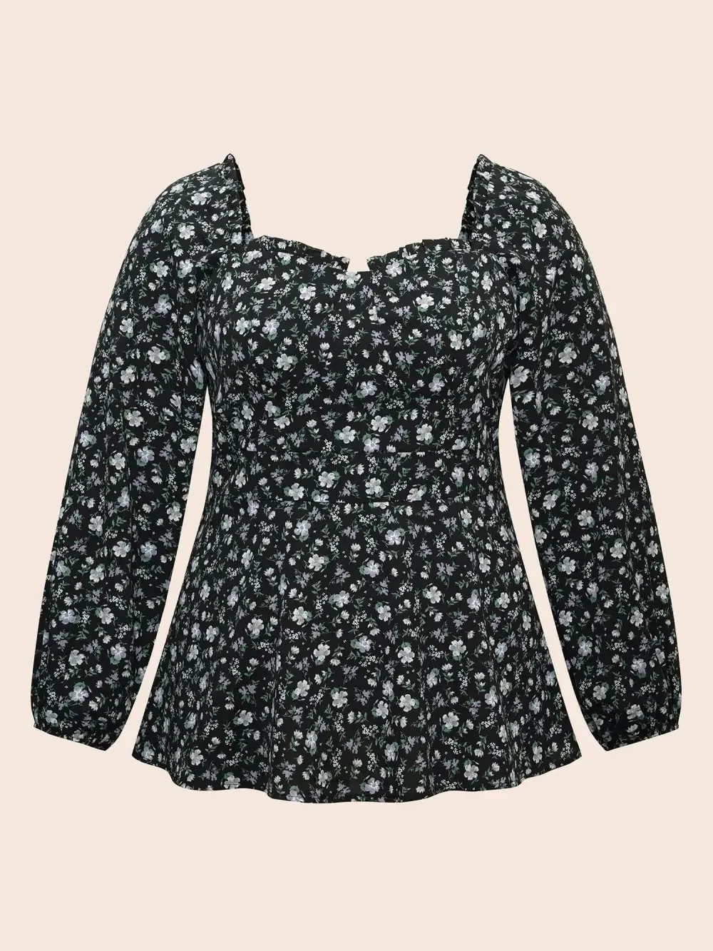 Heart Neckline Ditsy Floral Shirred Blouse