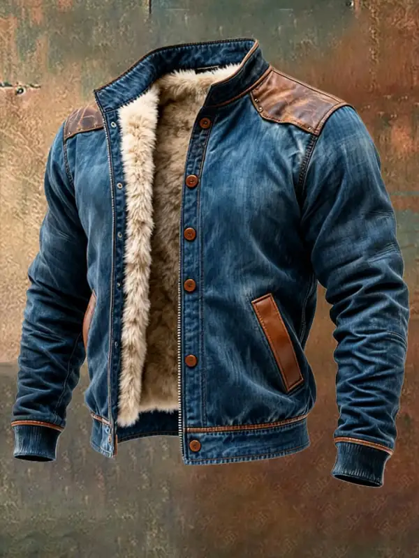 Men's Vintage Suede and Leather Multi-Pocket Outdoor Jacket