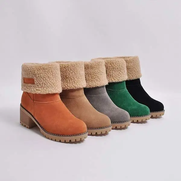 Women'S Mid-Tube Chunky Heel Suede Boots