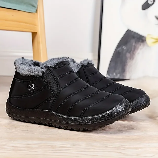 Women's Sneakers Boots Snow Boots Plus Size Winter Boots Daily Fleece Lined Booties Ankle Boots Winter Flat Heel Round Toe Plush Casual Comfort Elastic Fabric Loafer Solid Color Black Red Blue