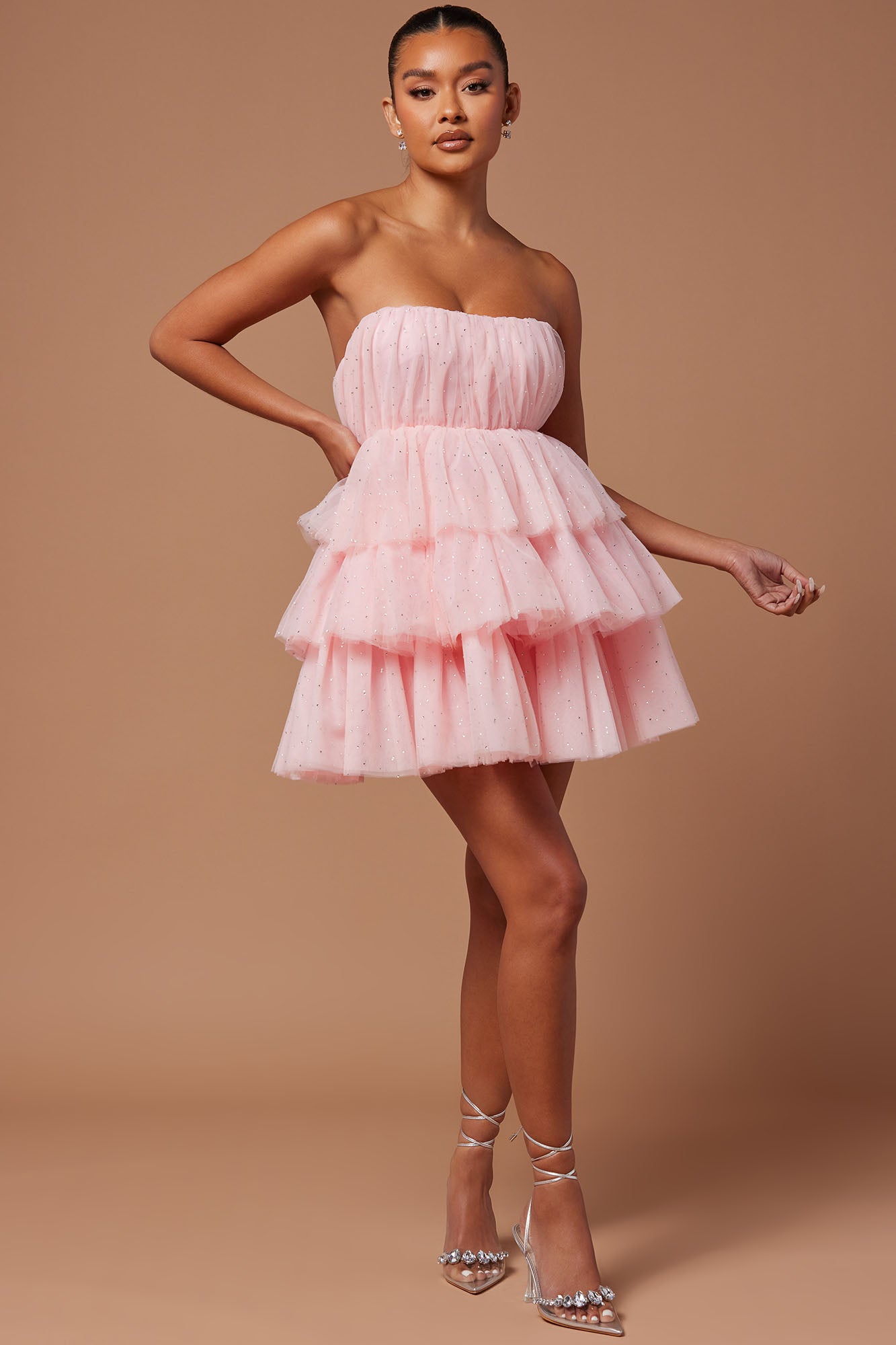 Isabel Tulle Glitter Mini Dress - Pink
