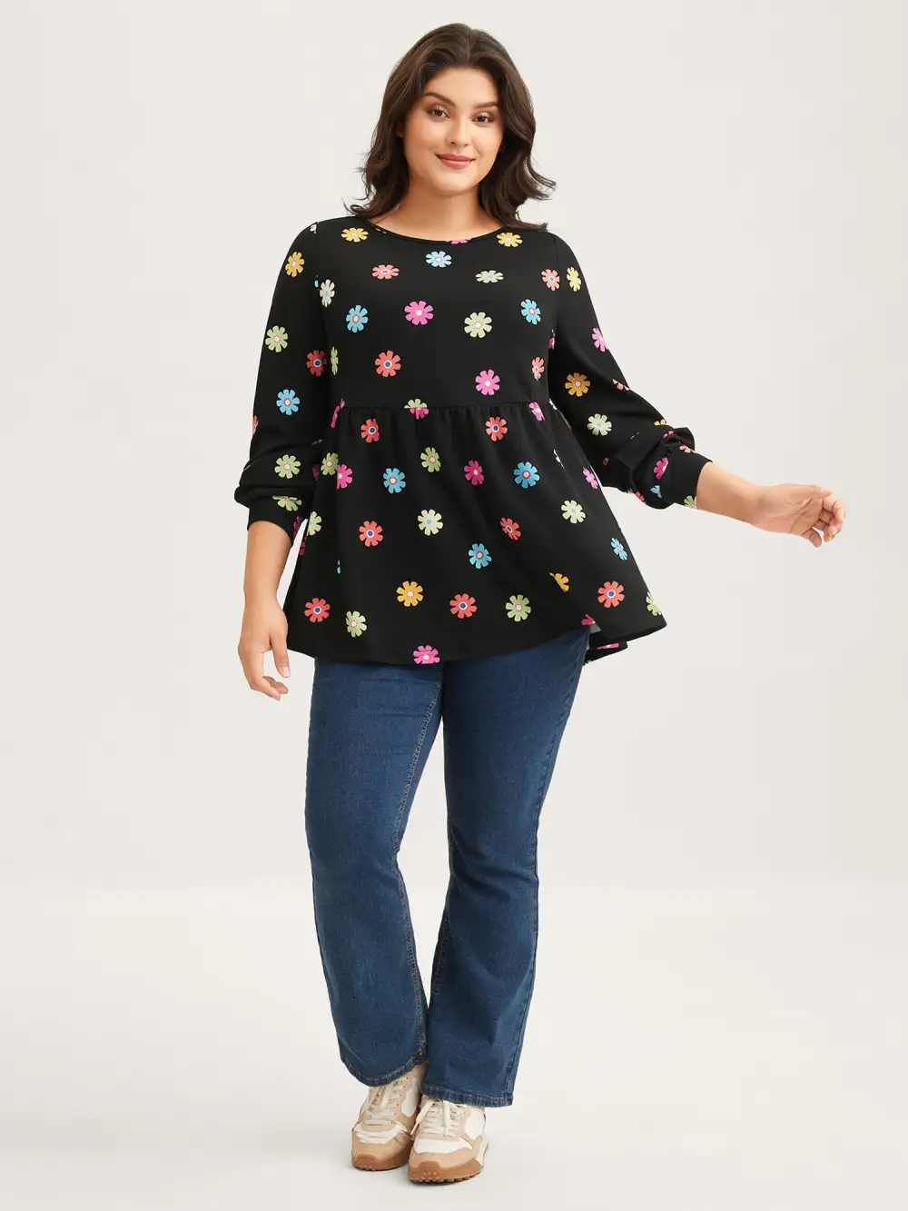 Multi-Color Floral Textured Stretchy Knit Top