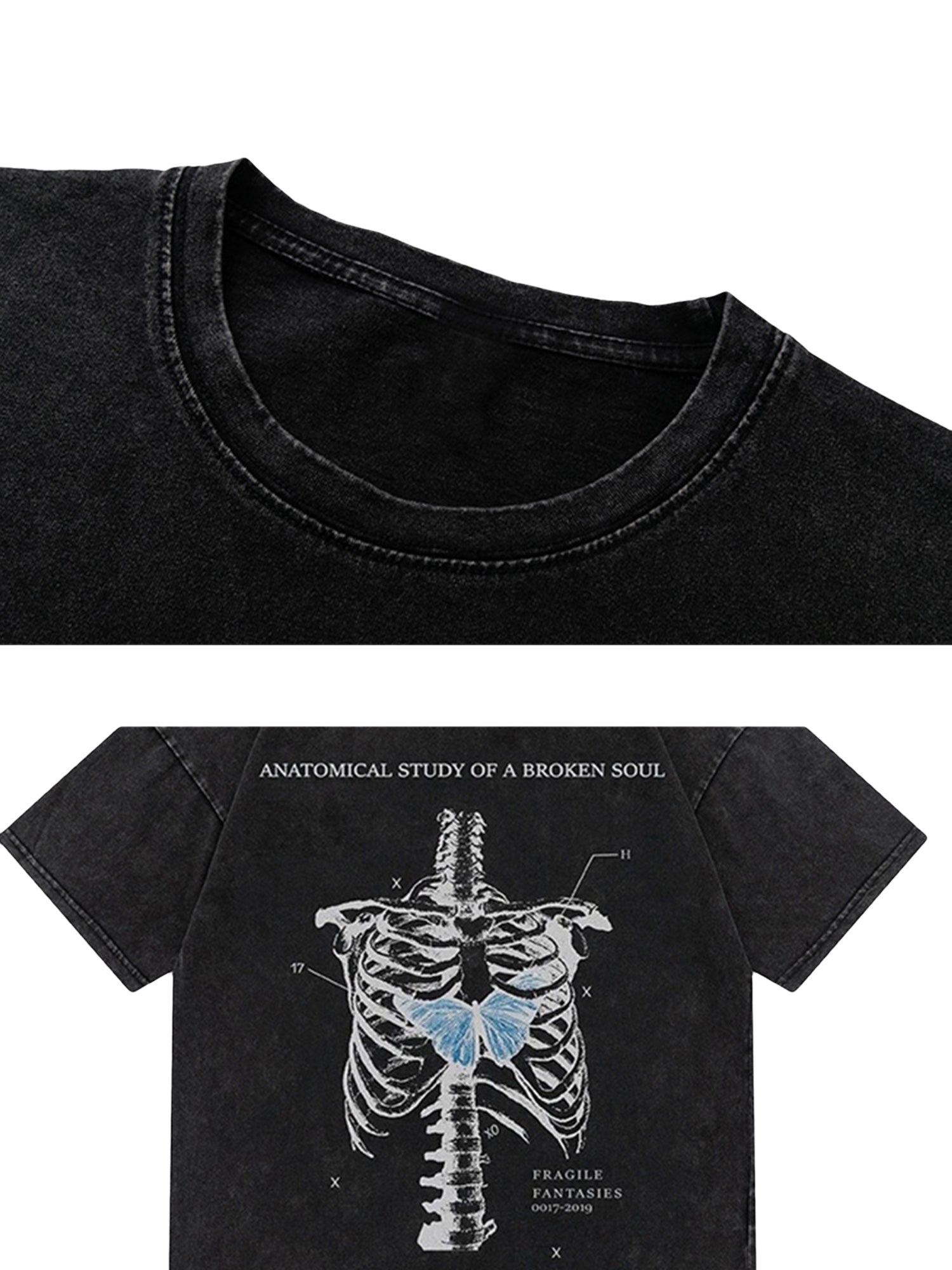 Skull Print Washed T-Shirt -1588
