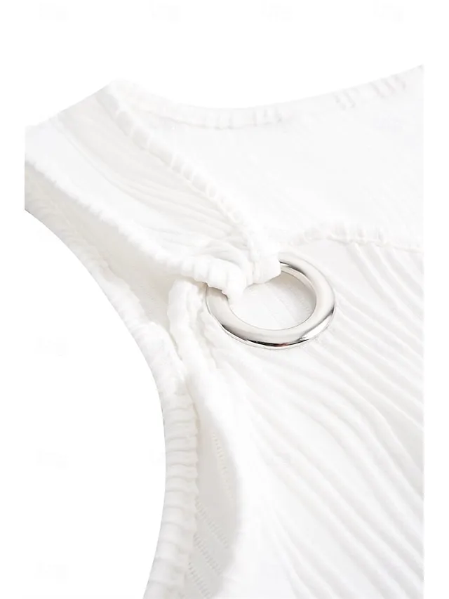 Women's Tank Top Textured Cut Out Ring Vacation Basic Short Sleeve Strap White Summer