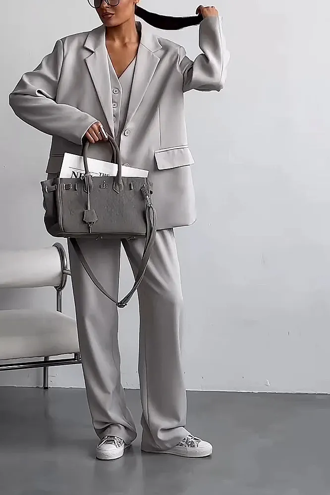 Women's Solid Color vest and suit jacket pants 3-piece set