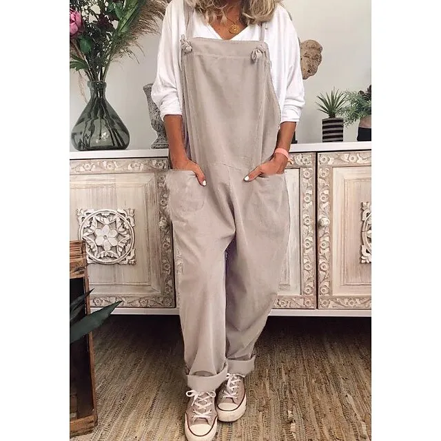 Women's Slacks Pants Trousers Maillard Overalls Dungarees Black Khaki Dark Blue Fashion Basic Slouch Daily Weekend Baggy Full Length Breathable Plain S M L XL XXL