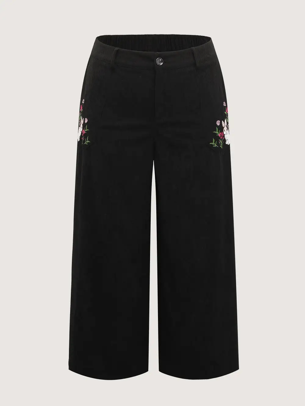 Floral Embroidery Wide-Leg Pants