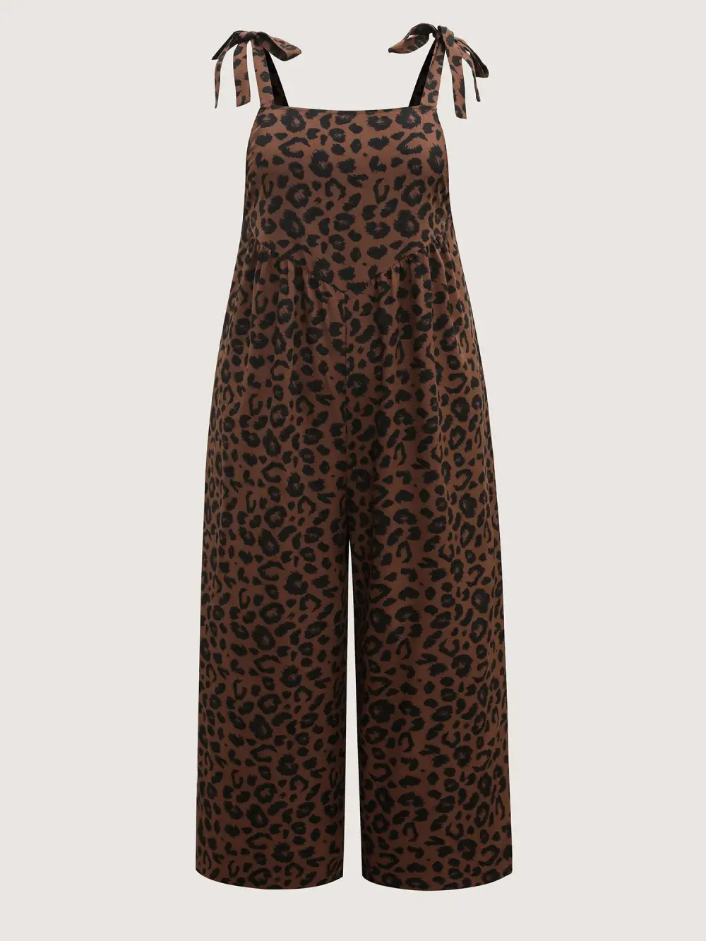 Leopard Print Shirred Shoulder Ties Jumpsuit