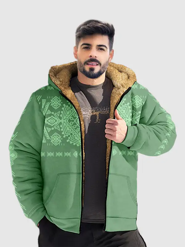 Men's Ethnic Fleece Zip Printed Hoodie Jacket