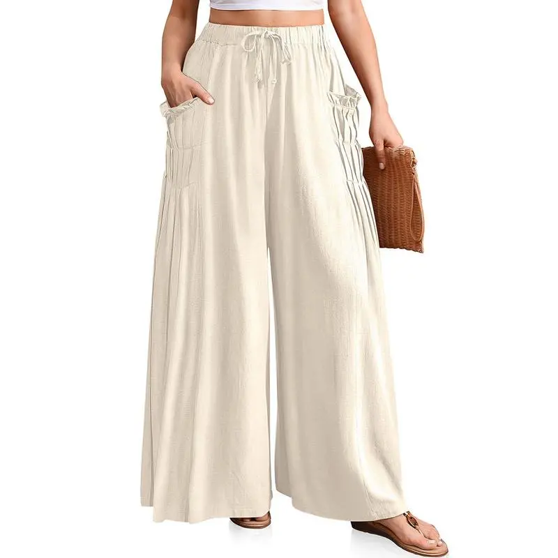 Women’s Linen Wide-Leg Pants-Loose Fit, Boho Summer Style