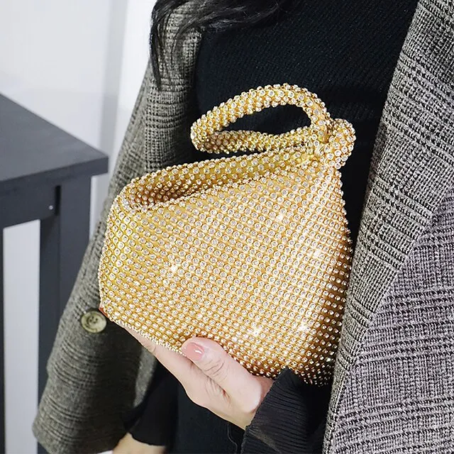 Women's Clutch Evening Bag for Evening Bridal Wedding Party with Rhinestone Solid Color in Silver Black Gold