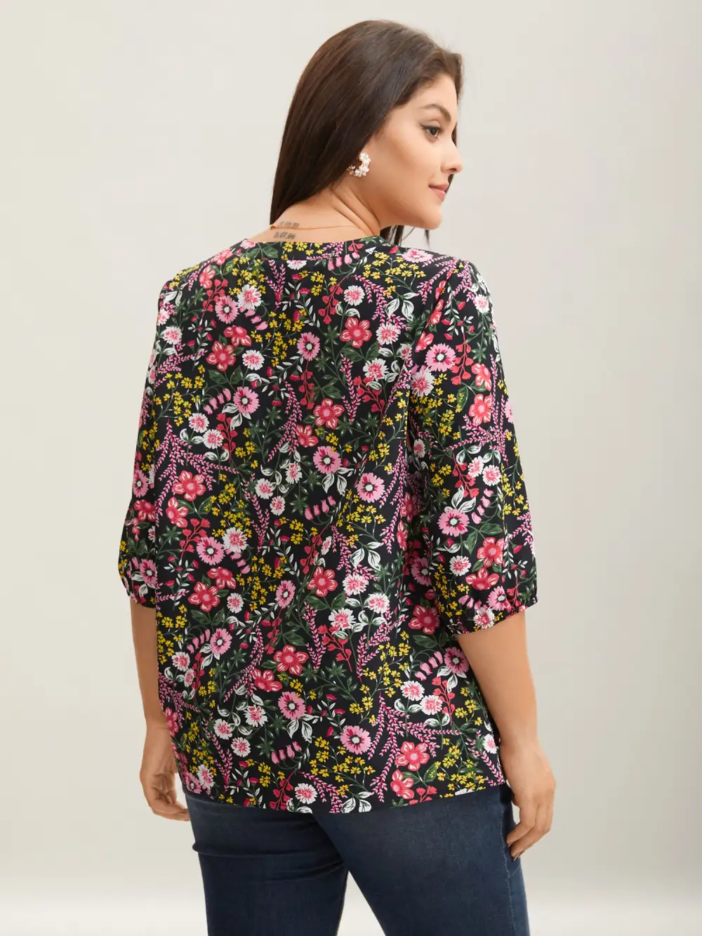 Floral Print Notched Collar Shirt