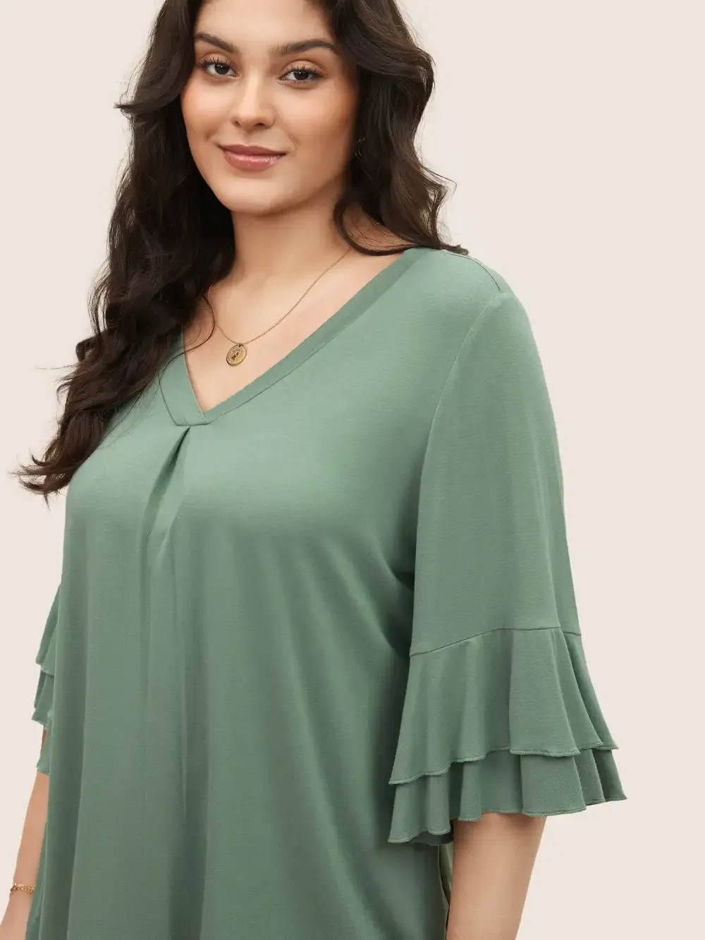 Supersoft Essentials Ruffle Layered Sleeve Pleated T-Shirt