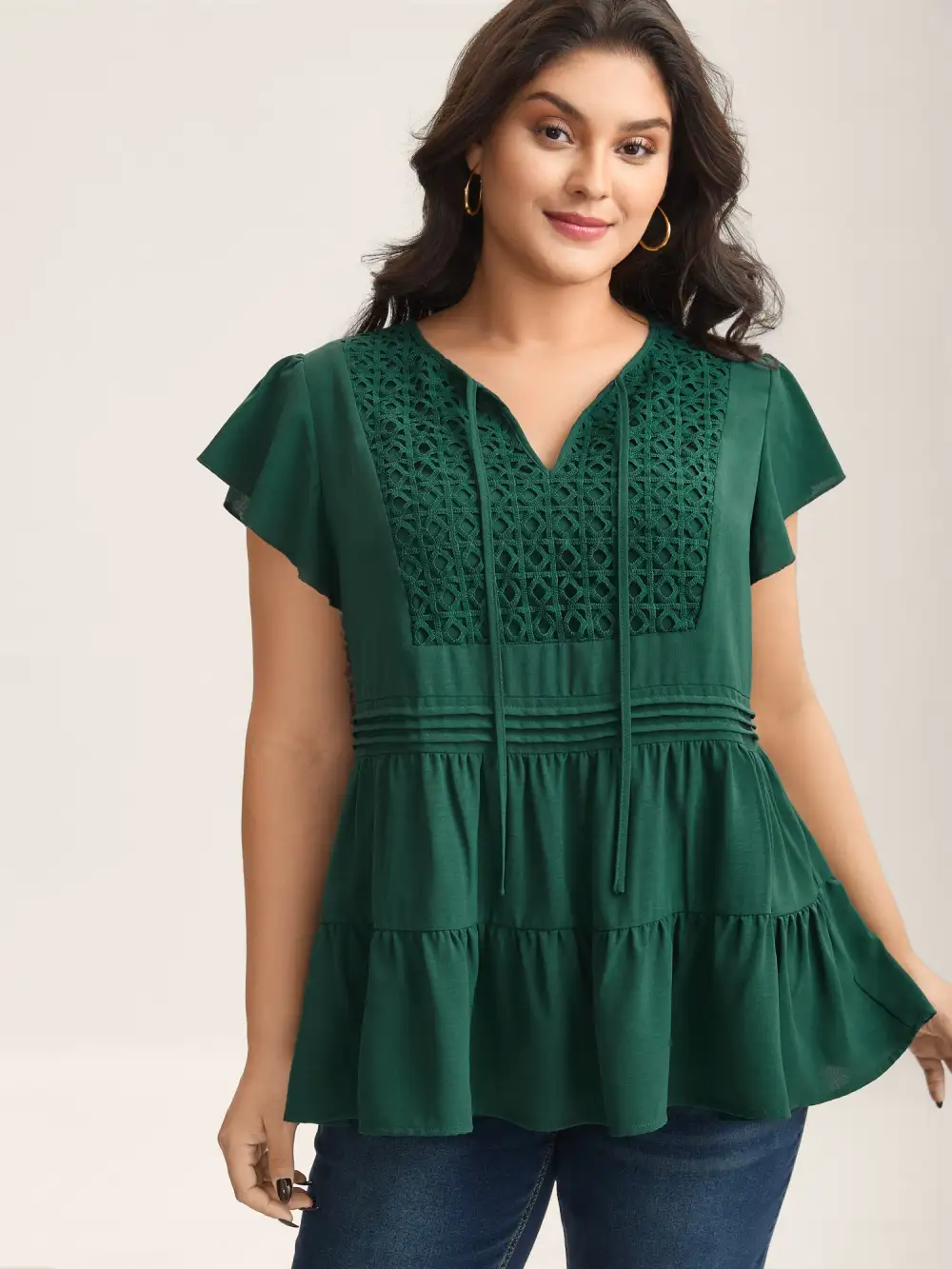 Textured Lace Tiered Solid Blouse