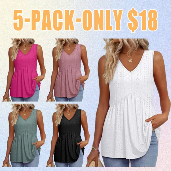 Women’s V-Neck Peplum Tank Top – Flowy, Sleeveless, Stretchy Summer Style