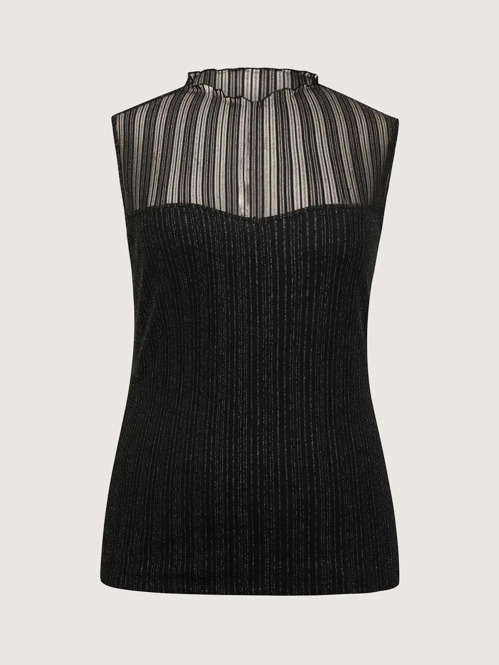 Lurex Sheer Neckline Lined Tank Top