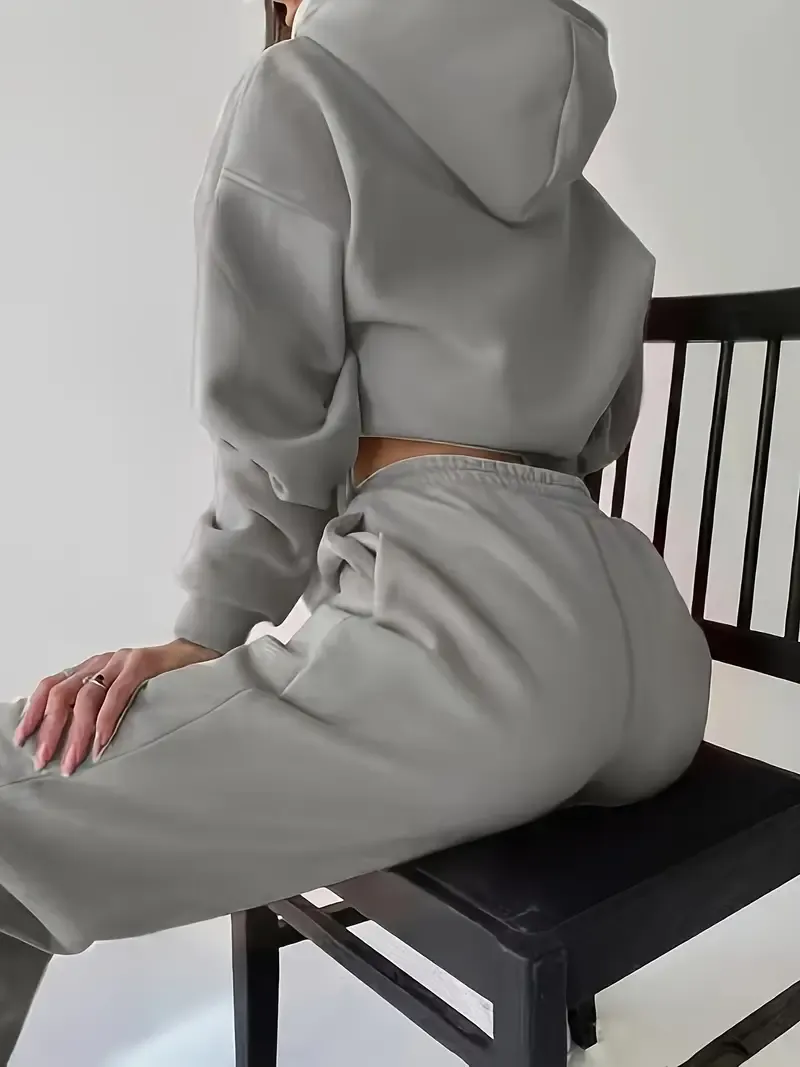 Casual Two-piece Set, Letter Print Long Sleeve Hooded Sweatshirt & Elastic Waist Sweatpants Outfits, Women's Clothing