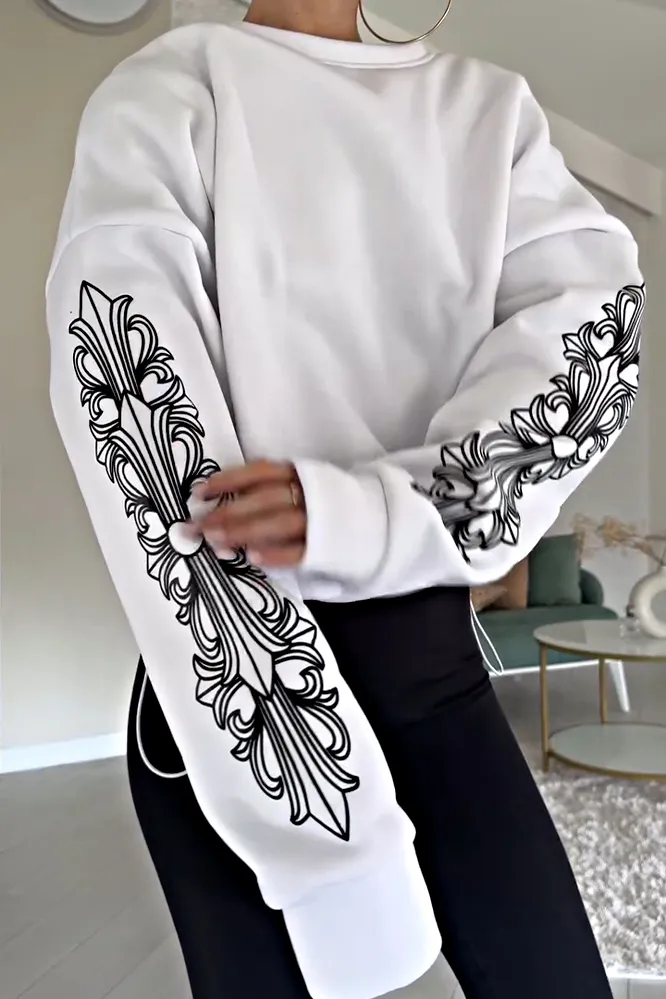 Women's patterned round neck sweatshirt