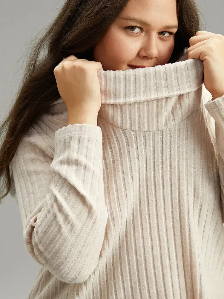 Plain Rib Knit Cowl Neck T-Shirt