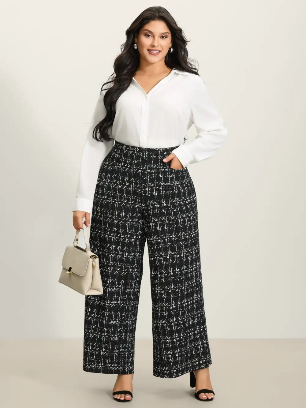 Tweed Texture Wide-Leg Pants