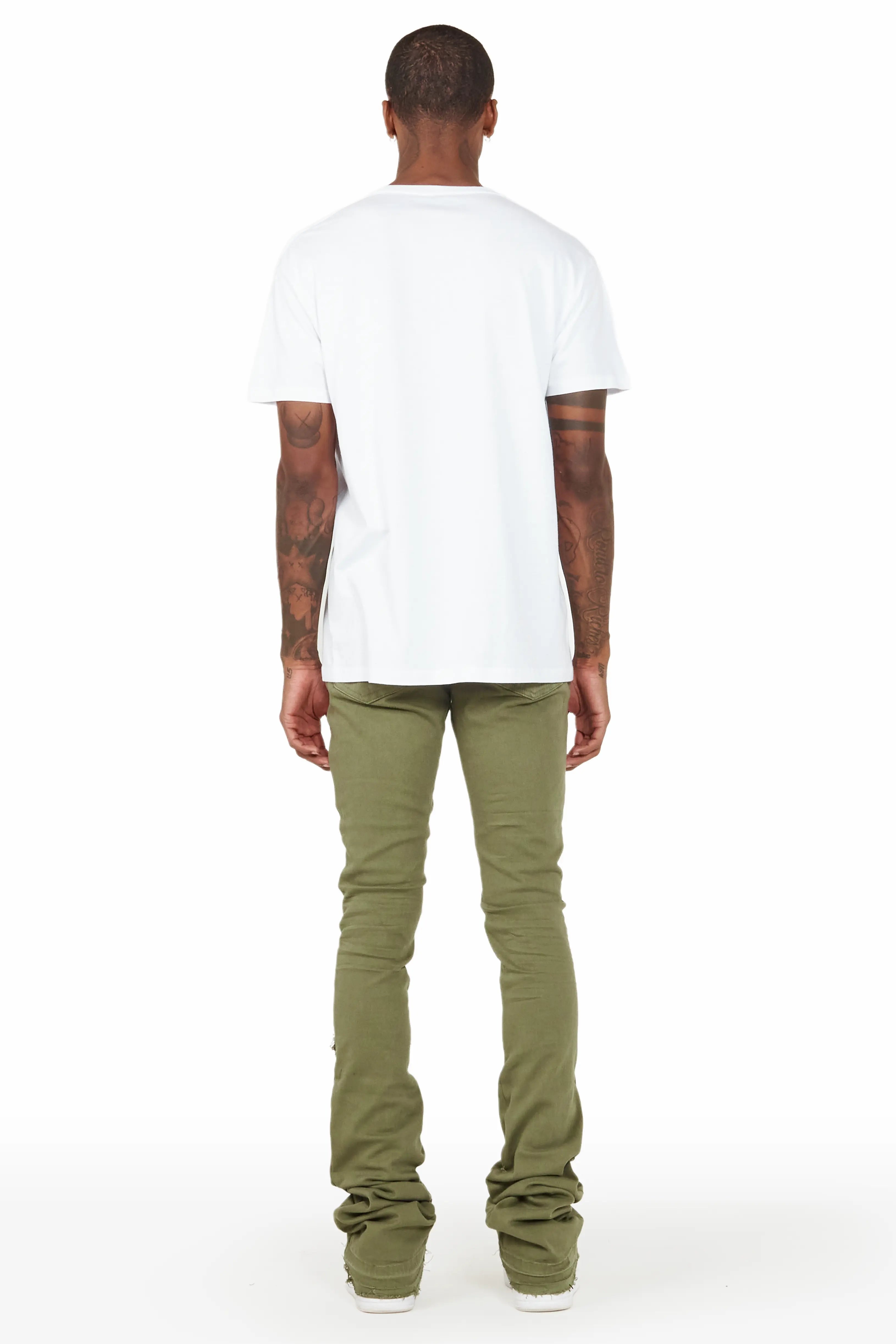 Badal Olive Super Stacked Flare Jean