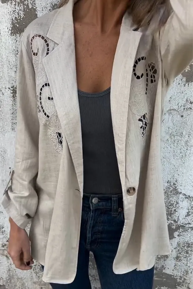 Women's cotton and linen comfortable hollow suit jacket