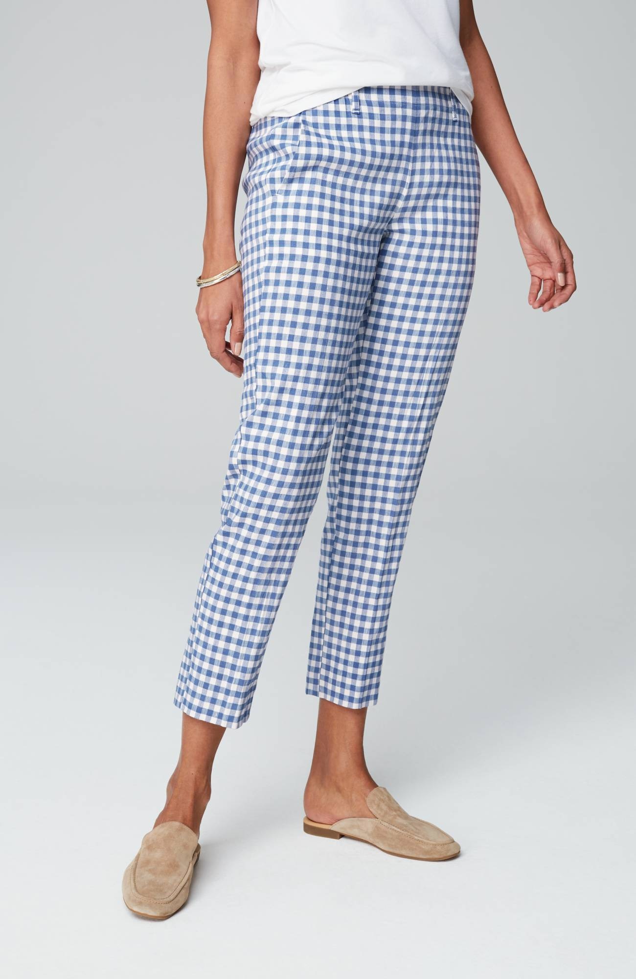 Pintucked Linen-Stretch Slim-Leg Pants