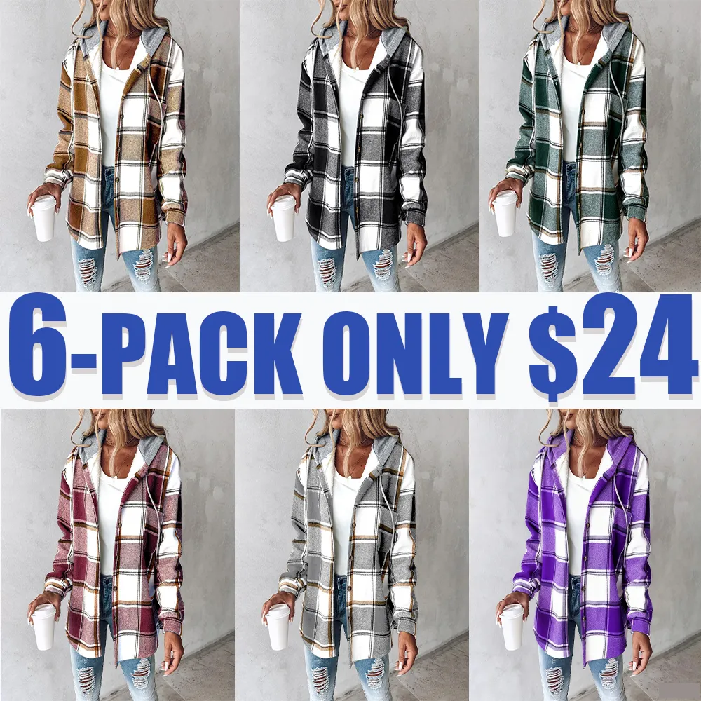 Women’s Plaid Hooded Shacket – Fleece-Lined Winter Jacket