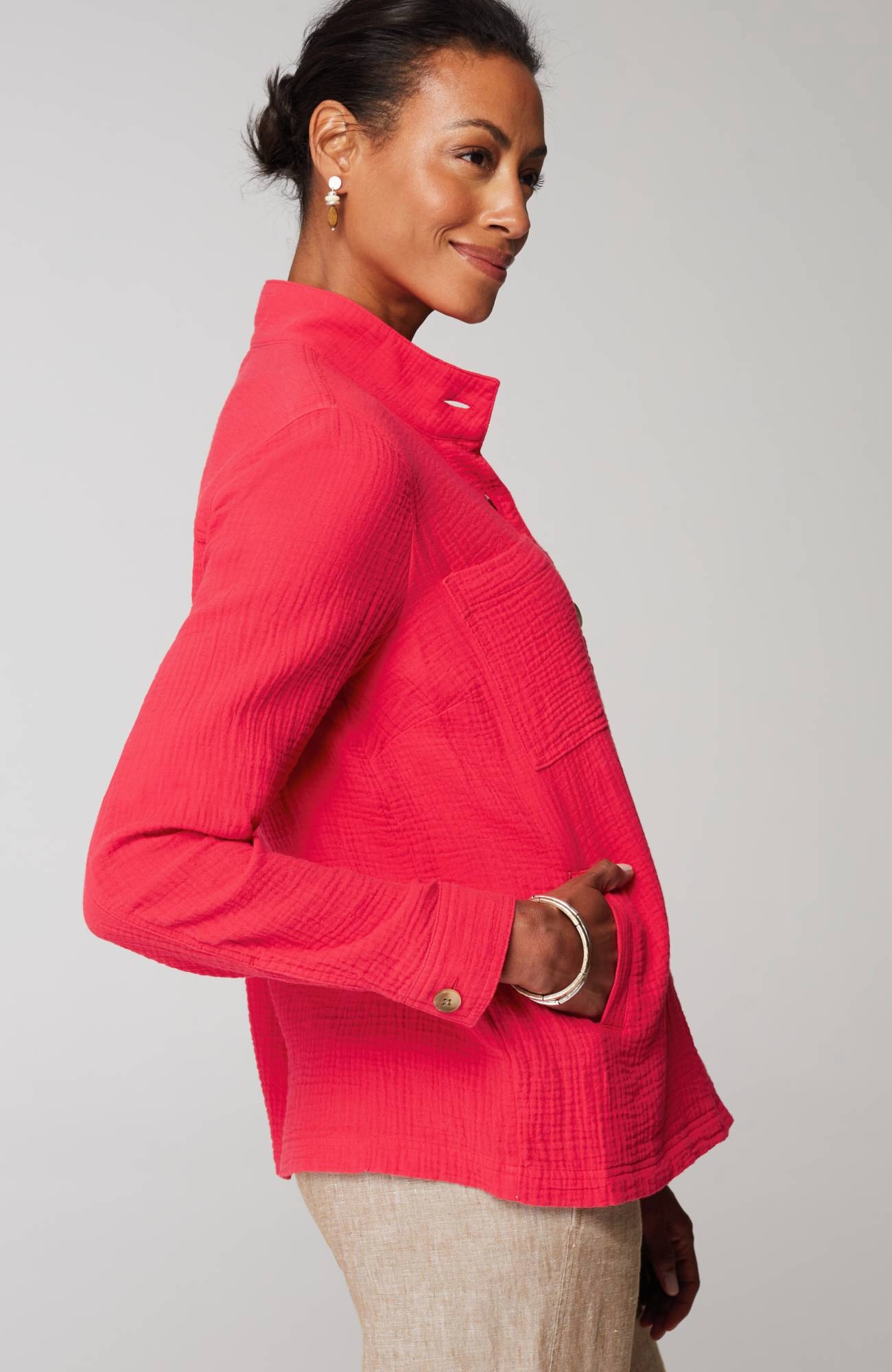 Cotton-Gauze Button-Front Jacket
