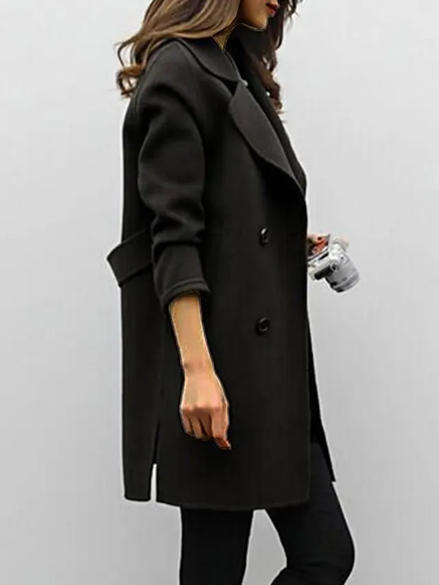 Women's Winter Coat Fall Long Overcoat Double Breasted Pea Coat with Belt Windproof Classic Slim Fit Trench Coat Elegant Outerwear Long Sleeve ArmyGreen S