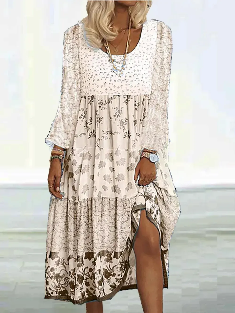 Floral Printed Long Sleeve Sweet Boho Dress