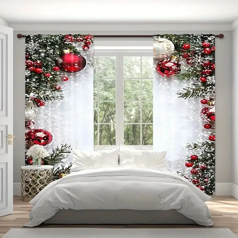 Christmas ball holiday printed curtains