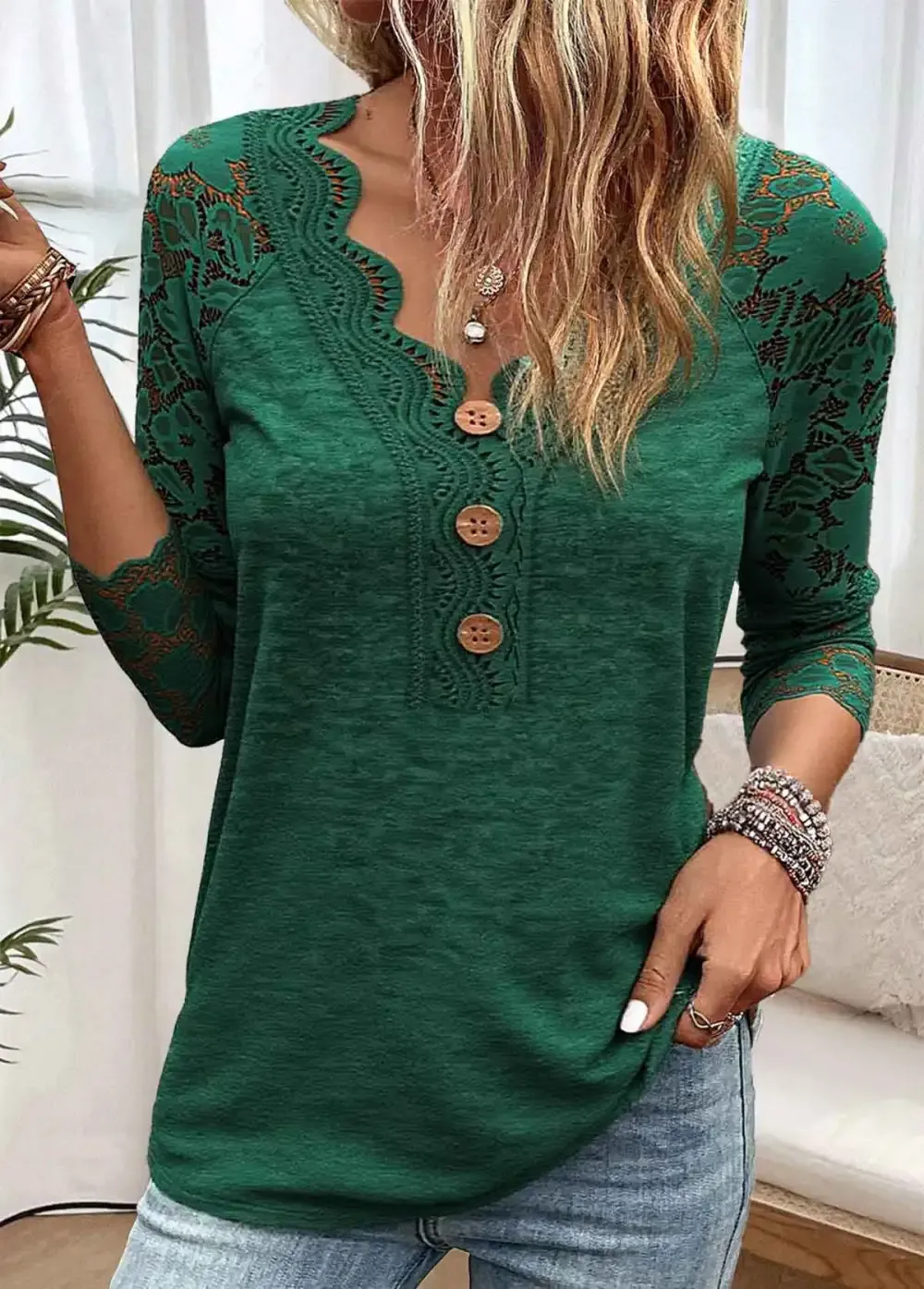 Blackish Green Long Sleeve V Neck T Shirt