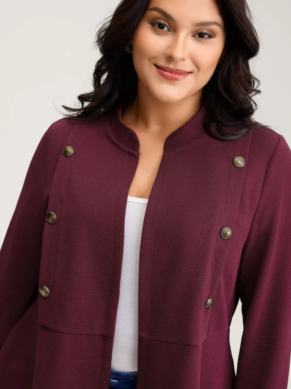 Textured Button Detail Pockets Jacket